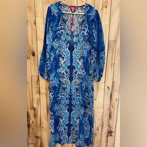 Lilly Pulitzer NWT Keir Maxi Cover-Up Caftan Alba Blue Baja Cove